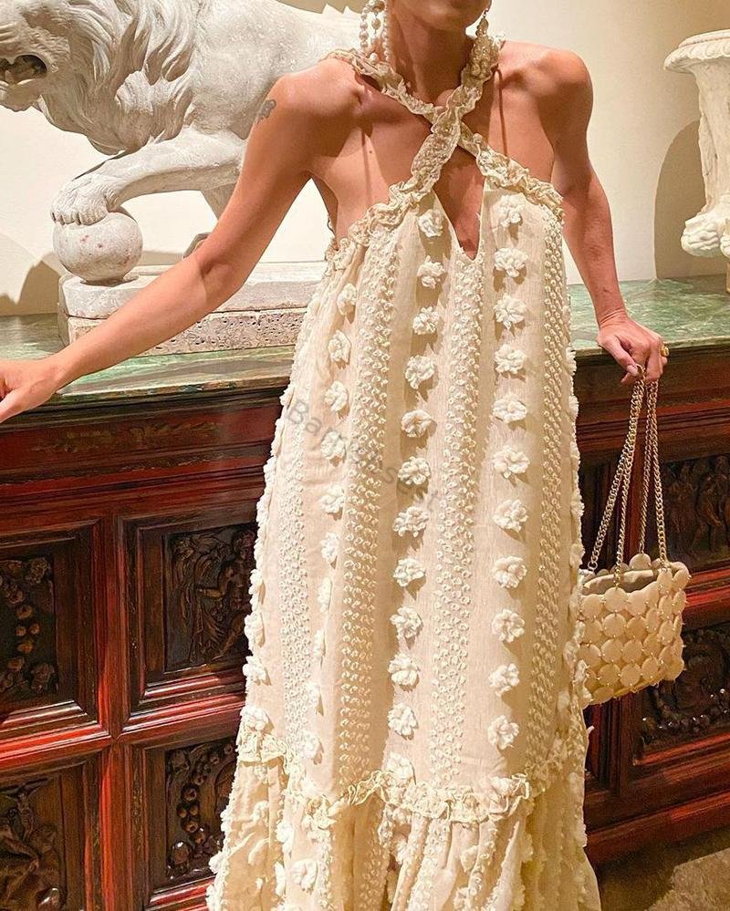 Sleeveless maxi dress with cross neck