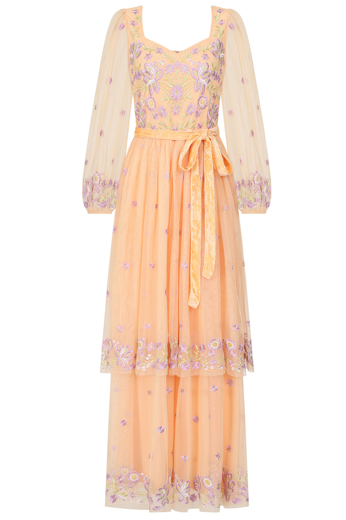 Almond Floral Embroidered Maxi Dress