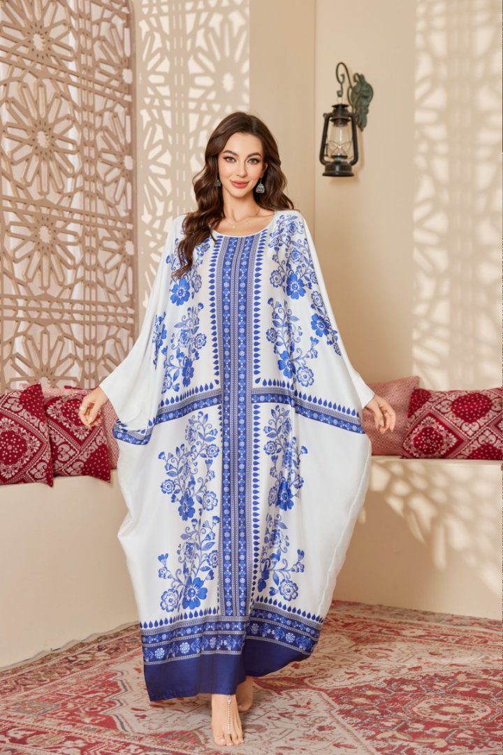 Emerald Glow Middle Eastern Kaftan, Gem-Inspired Patterned Modest Loungewear