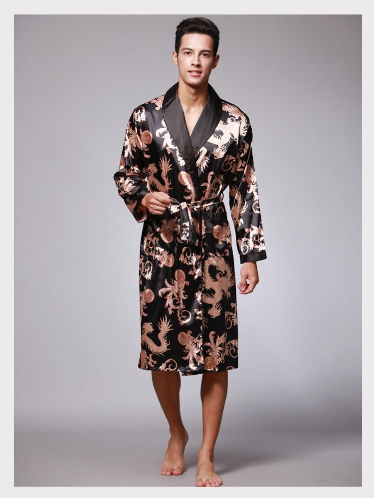 Men's Satin Ice Silk Long Robe