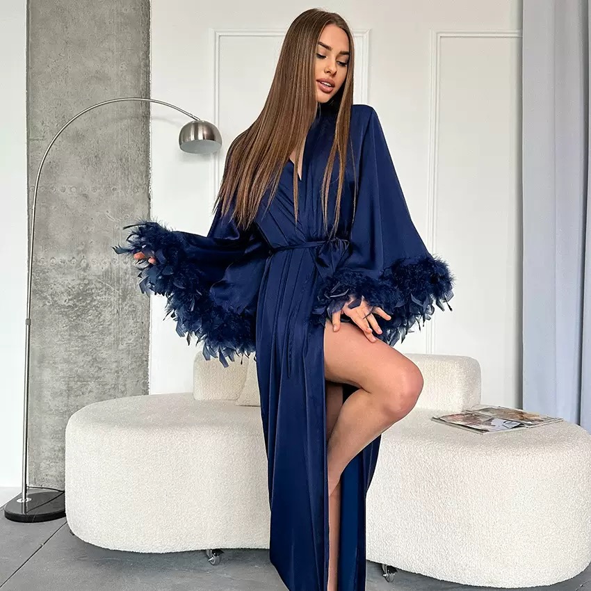 Plush Feather Satin Women’s Robe