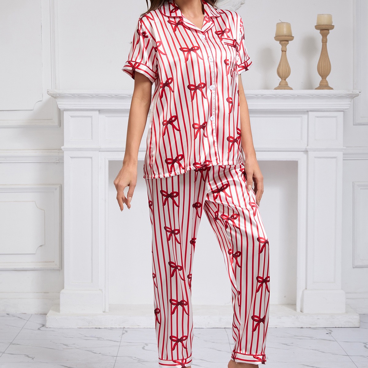 Silky Christmas Bow Pajama Set