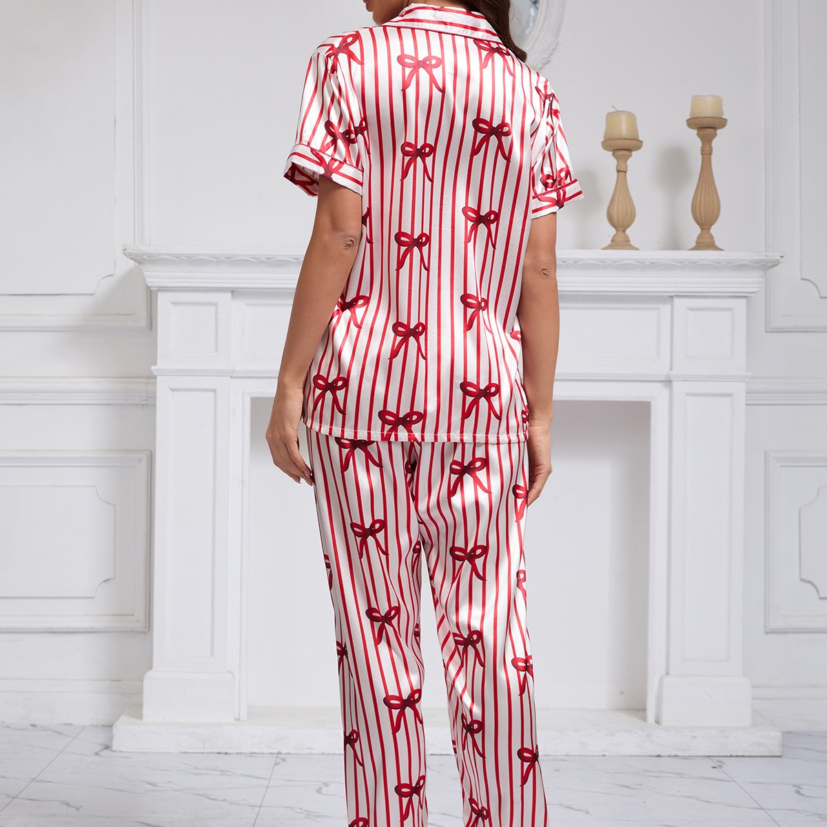 Silky Christmas Bow Pajama Set