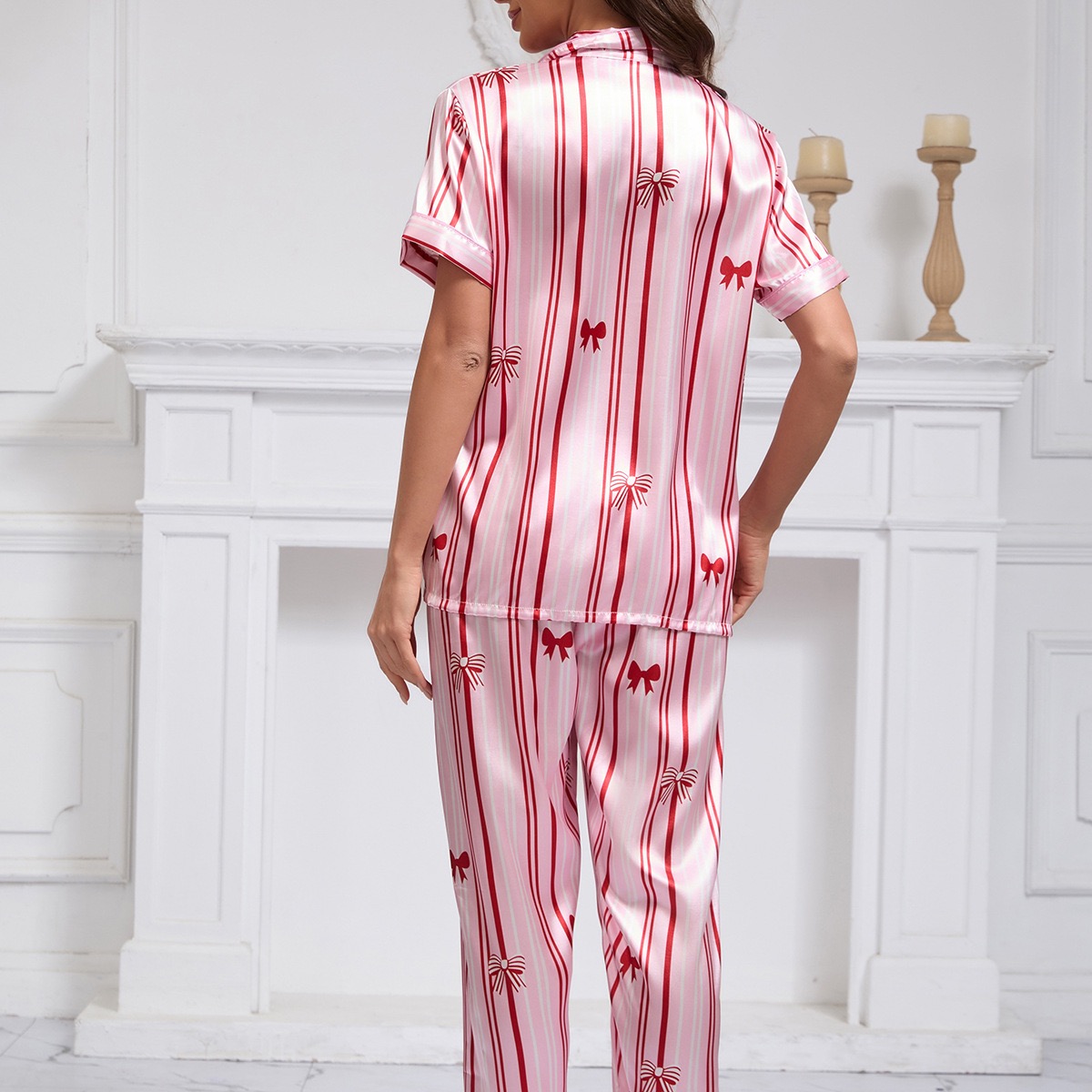 Pink Silky Christmas Bow Pajamas