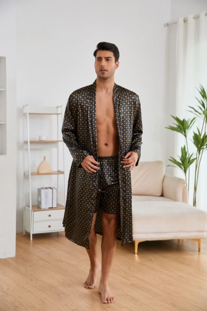 Men's Satin Ice Silk Long Robe