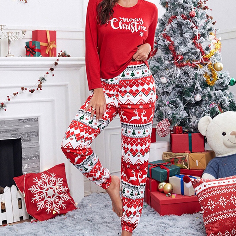 Red Christmas Print Cotton Pajamas