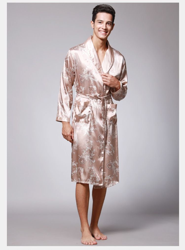 Men's Satin Ice Silk Long Robe