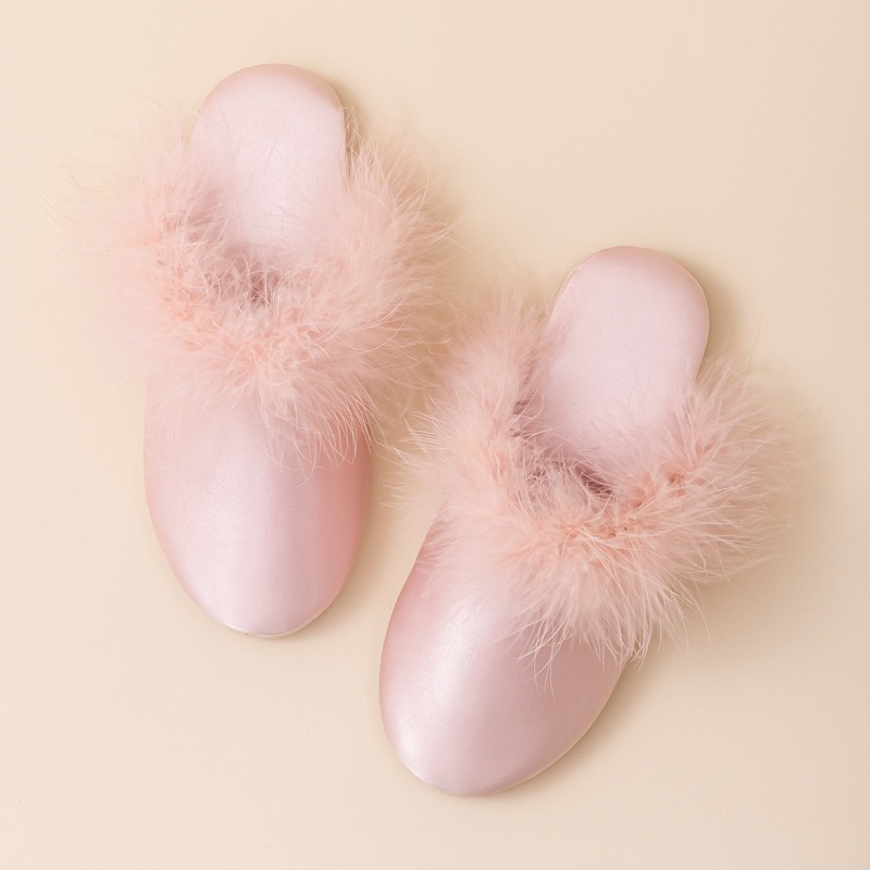 Feather Satin Lounge Slippers