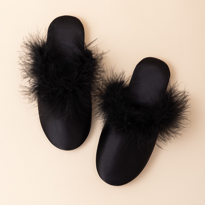 Feather Satin Lounge Slippers