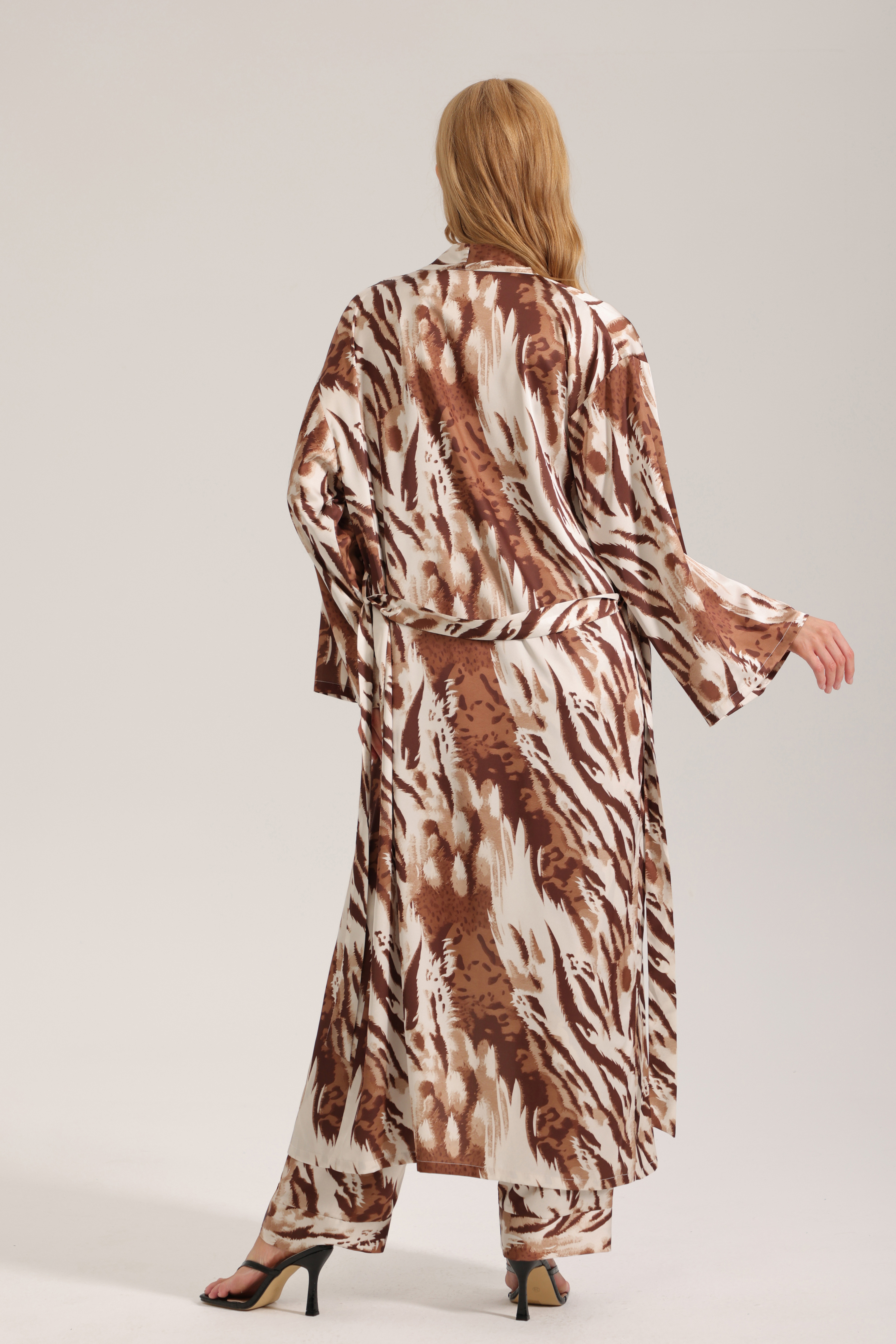 Zebra print satin pajamas for women, summer long robe and trousers, loungewear