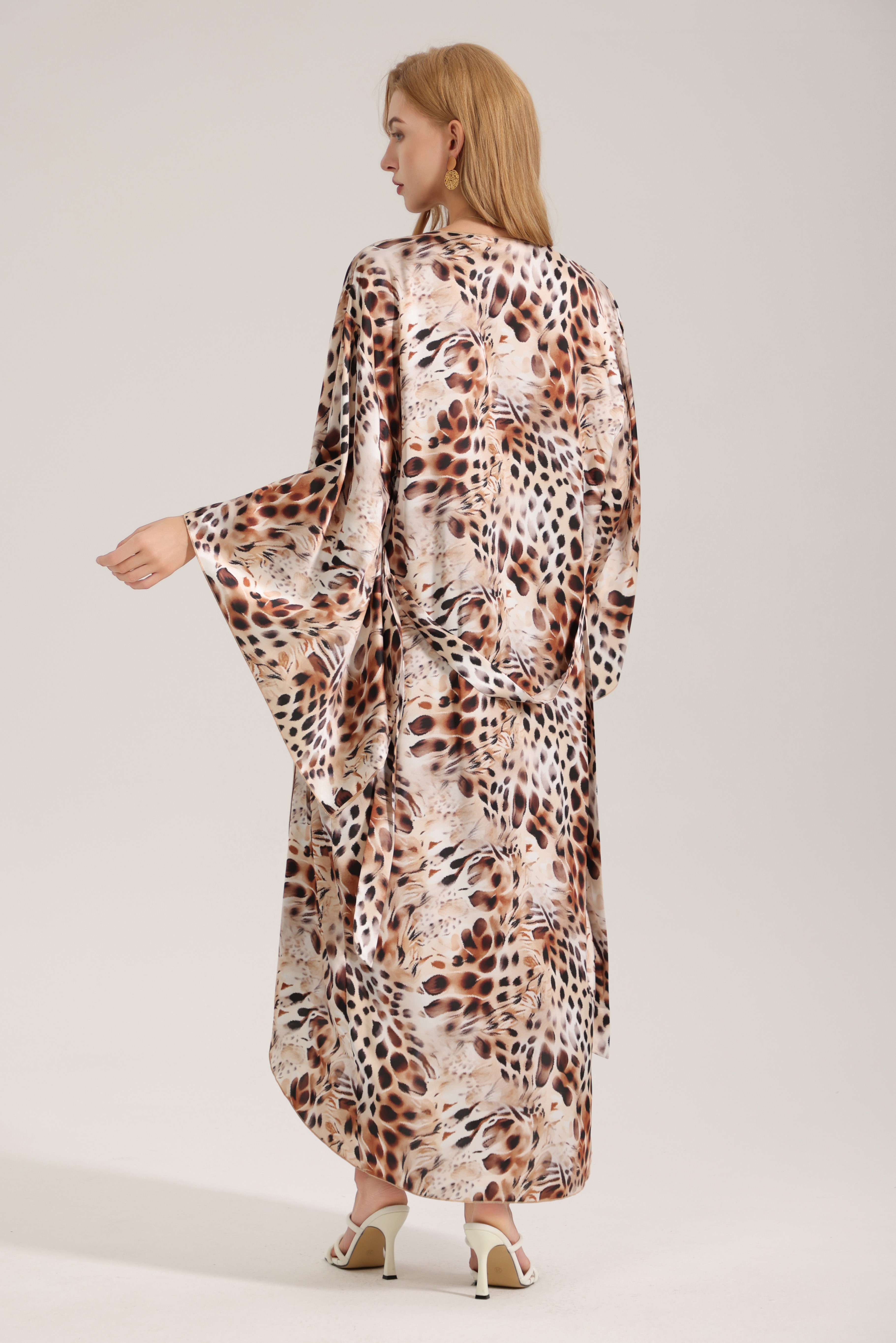 High-end printed satin chiffon camisole robe two-piece set for spring and summer