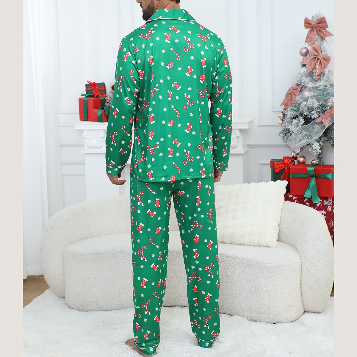 Green Christmas Candy Silky Pajamas