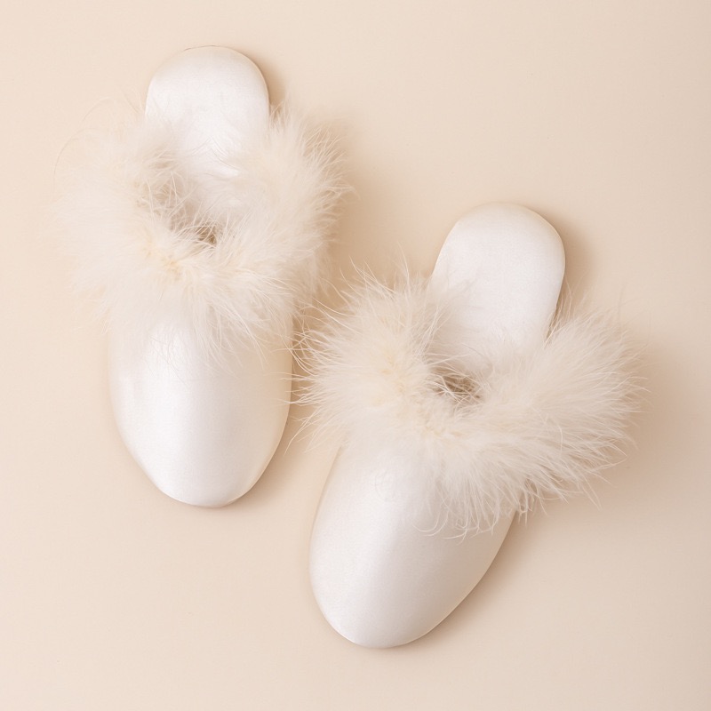 Feather Satin Lounge Slippers