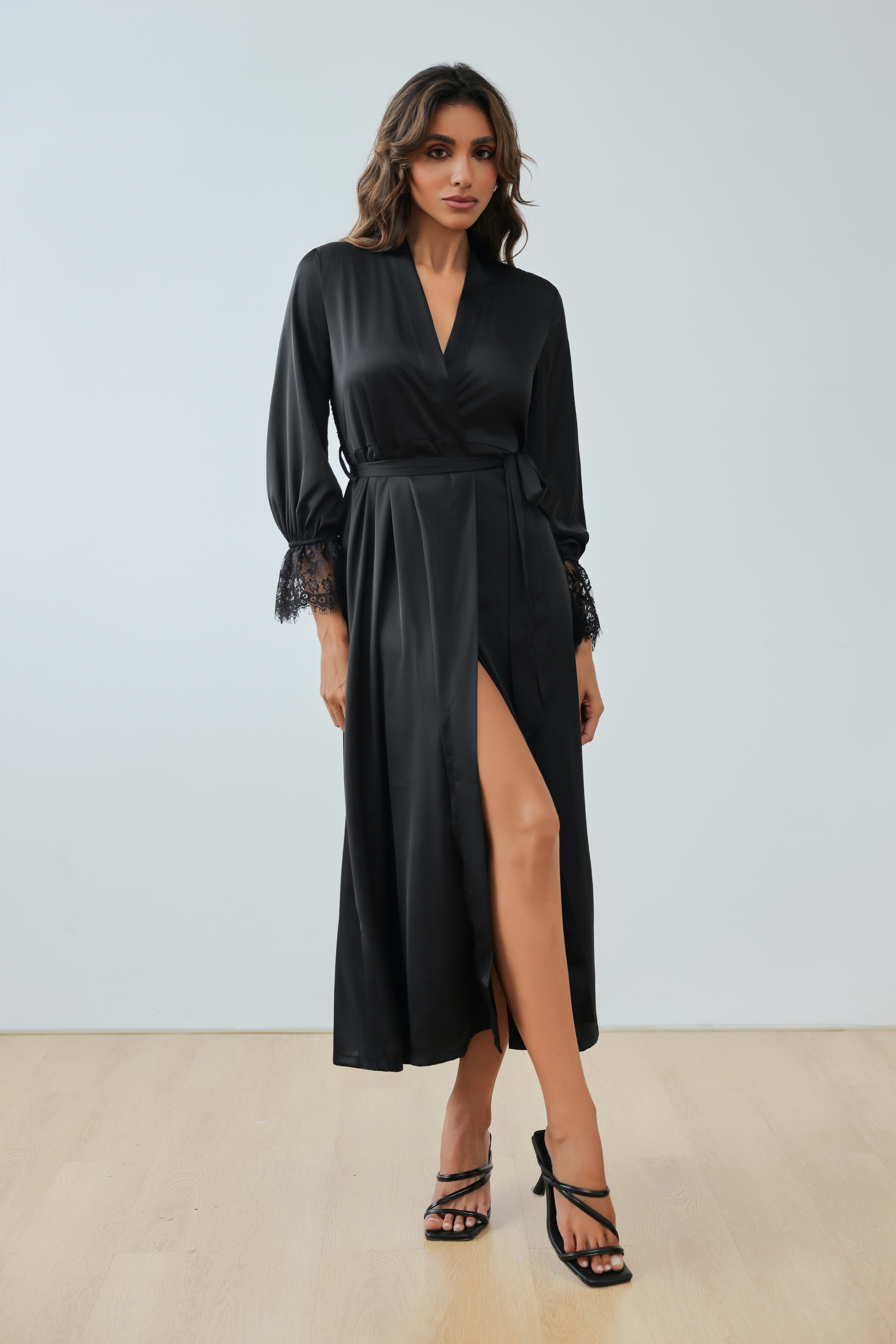 Women's Spring/Summer Pajamas, Satin Chiffon Pajamas with Lace Trim, French Elegance, Backless Robe, Home Wear