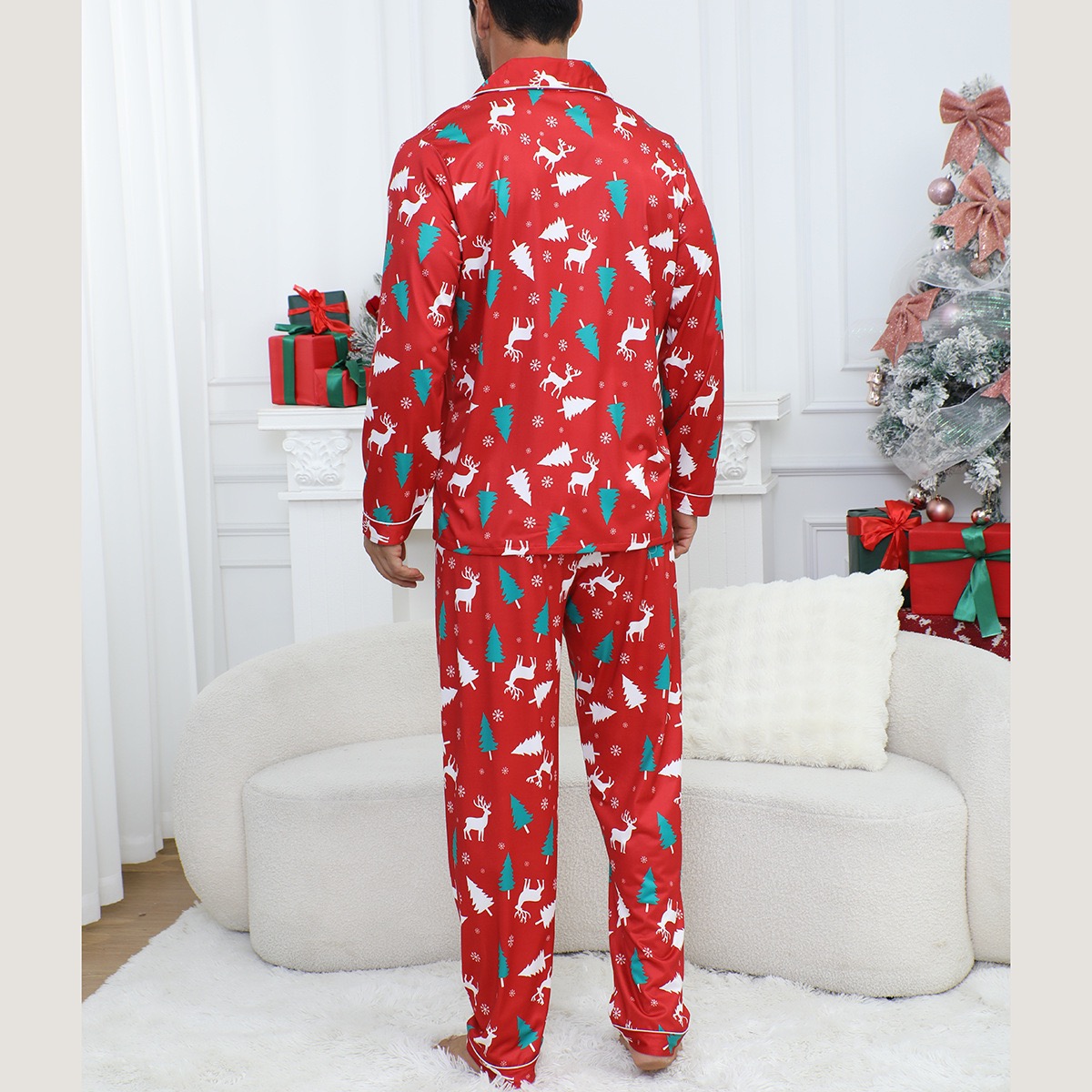 Red Reindeer Tree Silky Pajamas