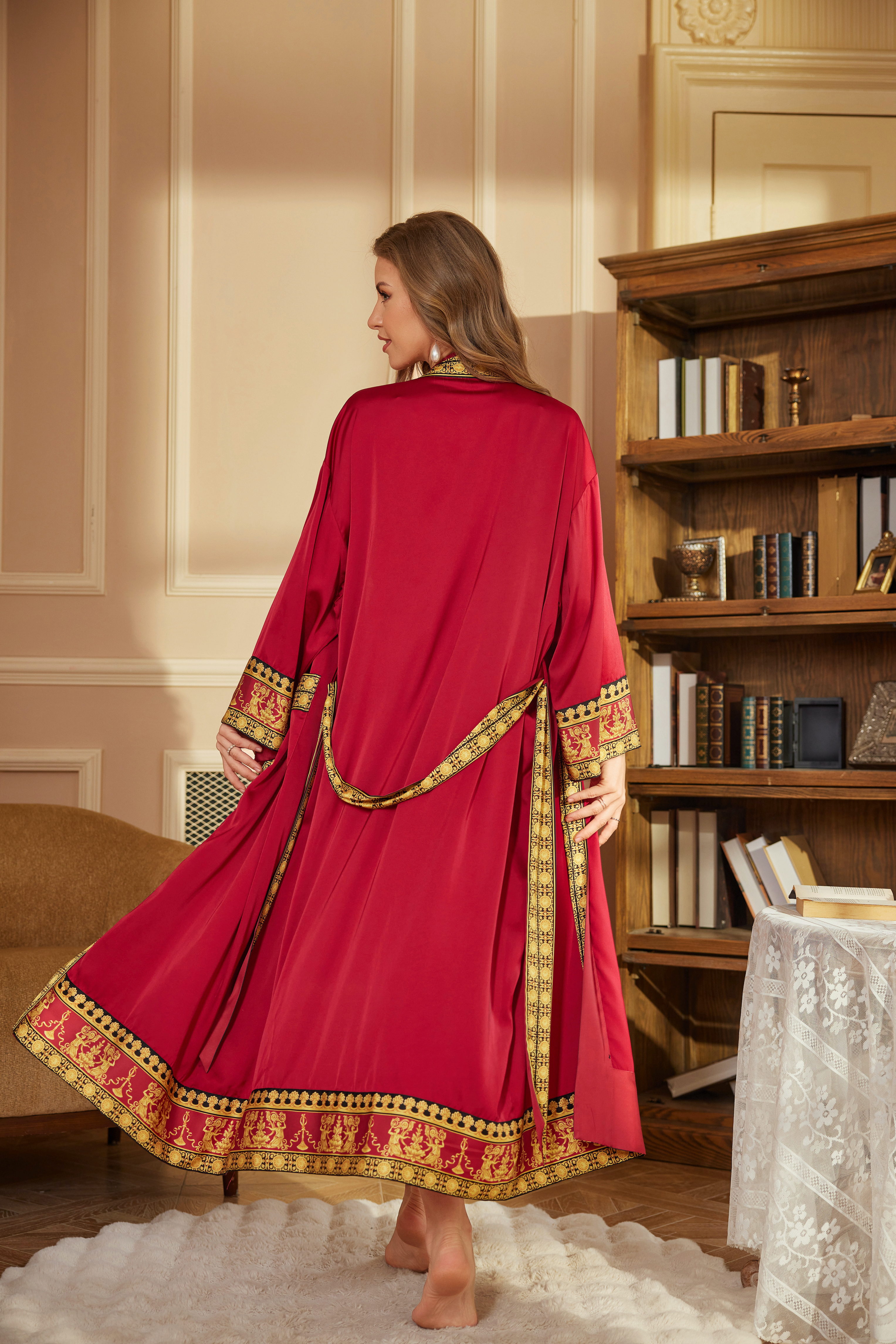 New long-sleeved robe, cross-border style, women's spring and autumn long robe, bathrobe, luxury bathrobe