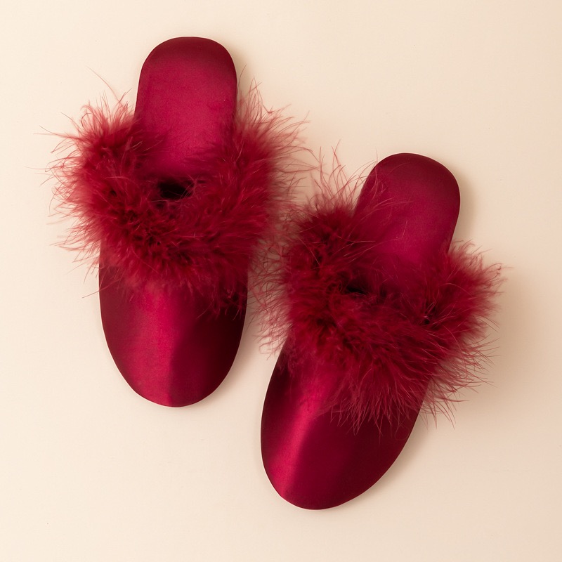 Feather Satin Lounge Slippers