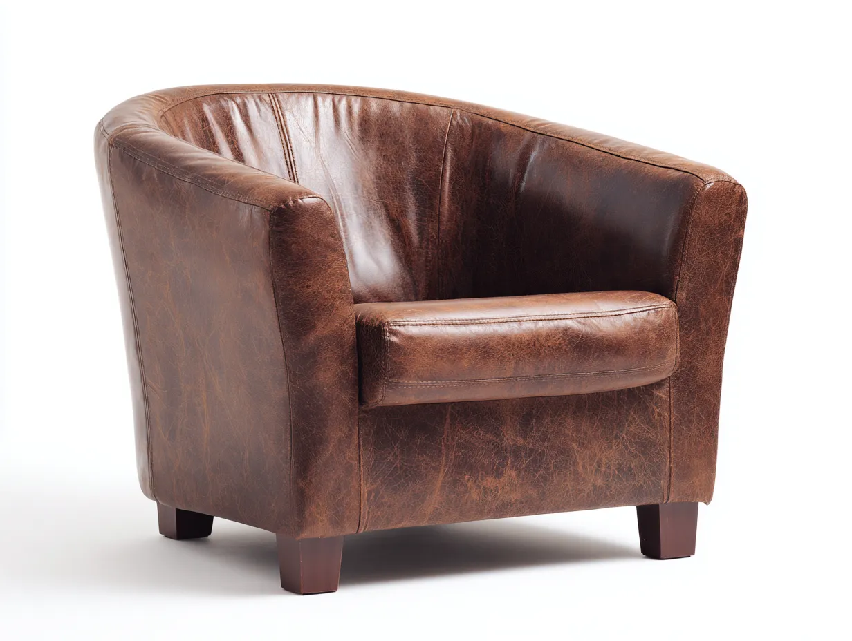 Sillón de polipiel 82x78x85 cm - marrón - diseño clásico en barril