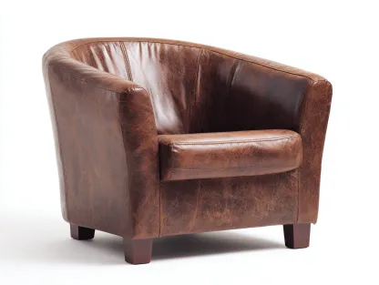 Sillón de polipiel 82x78x85 cm - marrón - diseño clásico en barril