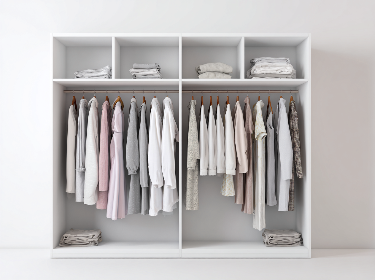 Armario ropero de madera 200x60x220 cm - blanco - con estantes y barra de colgar