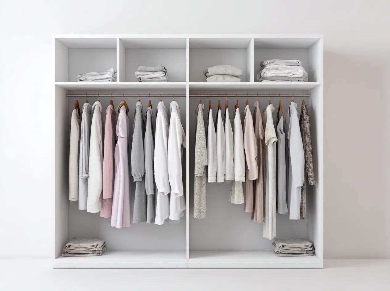 Armario ropero de madera 200x60x220 cm - blanco - con estantes y barra de colgar