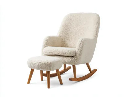 Sillón mecedora tapizado con reposapiés - 90x80x100 cm - beige - estilo moderno y acogedor