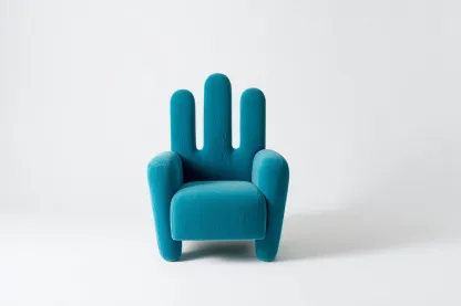 Sillón tapizado en forma de mano 85x80x105 cm - azul turquesa - diseño lúdico moderno