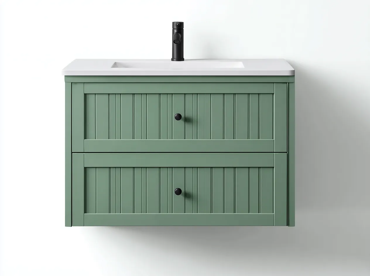 Mueble de baño suspendido con lavabo 80x46x60 cm - verde - con cajones de almacenamiento