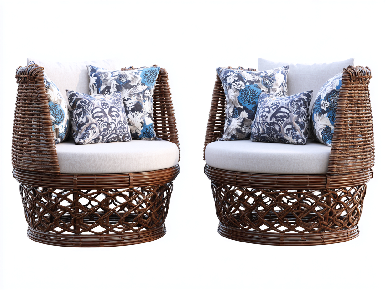 2 x Sillones de ratán redondos 85x80x75 cm - marrón - estilo contemporáneo para exterior