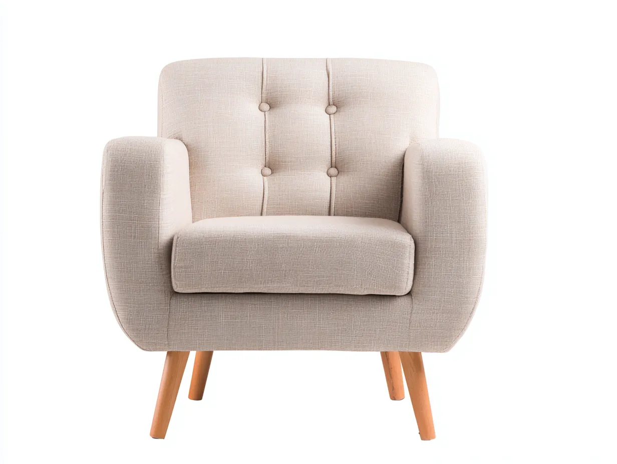 Sillón tapizado de tela 81x78x89 cm - beige - con patas de madera - estilo escandinavo