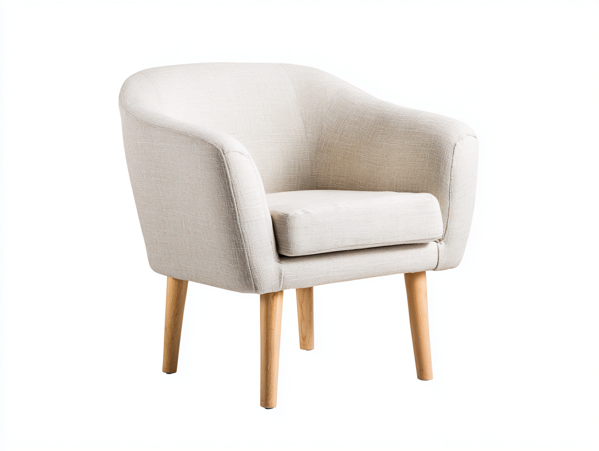 Sillón tapizado de tela 75x74x85 cm - beige - con patas de madera - diseño compacto moderno