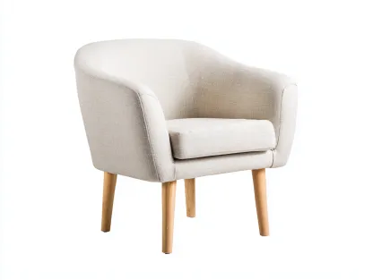 Sillón tapizado de tela 75x74x85 cm - beige - con patas de madera - diseño compacto moderno
