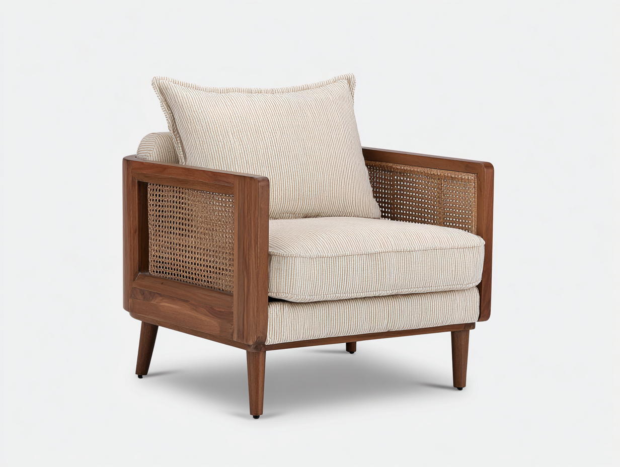 Sillón de ratán con estructura de madera 78x82x85 cm - nogal/natural - estilo clásico