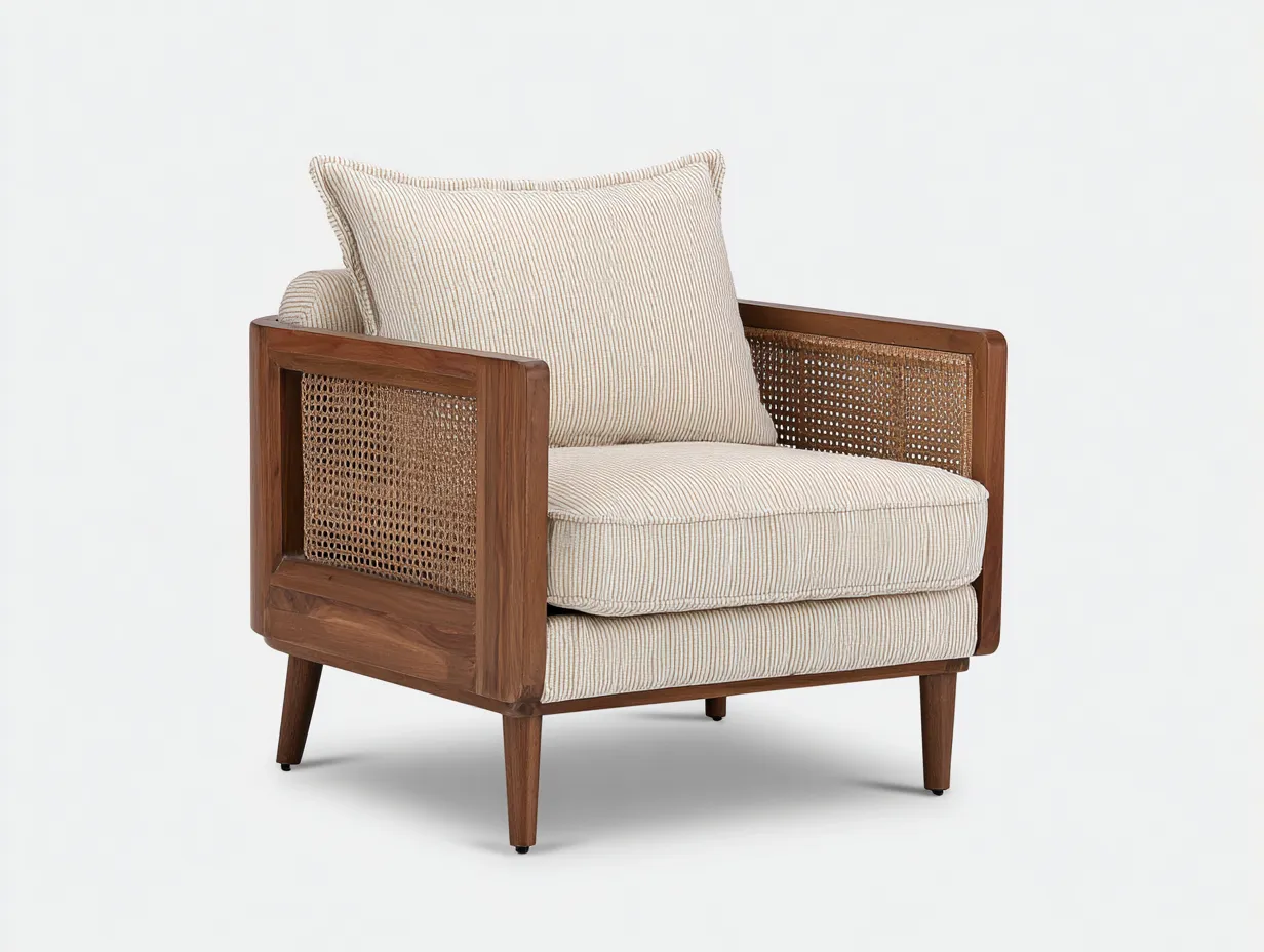 Sillón de ratán con estructura de madera 78x82x85 cm - nogal/natural - estilo clásico