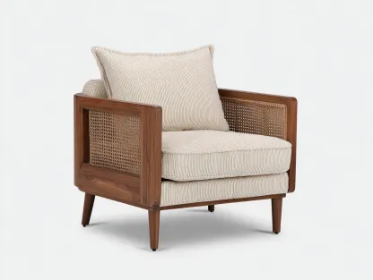 Sillón de ratán con estructura de madera 78x82x85 cm - nogal/natural - estilo clásico