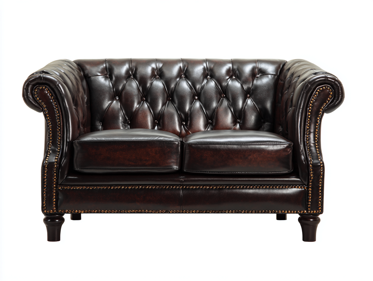 Sofá de dos plazas de cuero auténtico 155x90x85 cm - marrón oscuro - estilo Chesterfield clásico