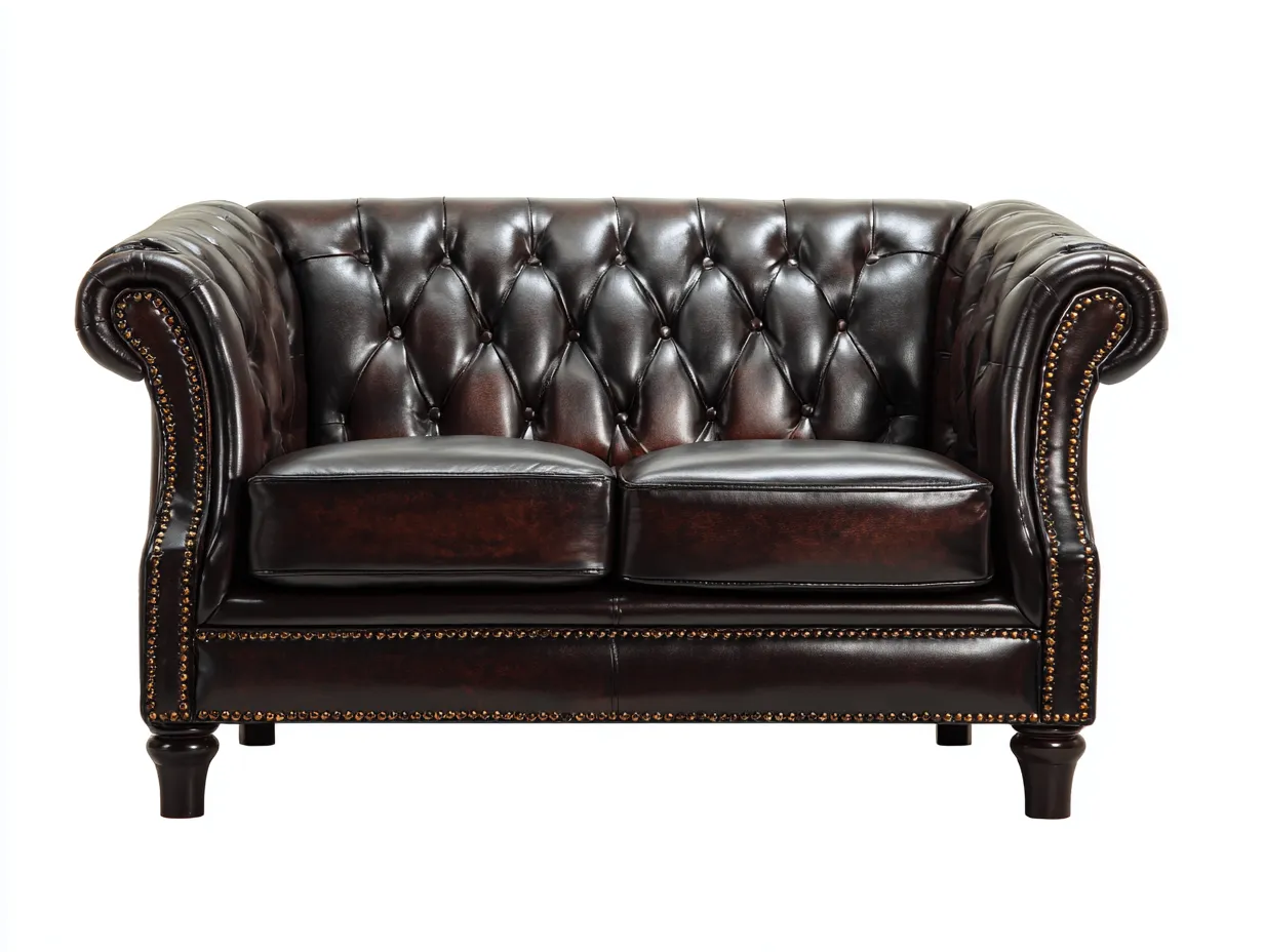 Sofá de dos plazas de cuero auténtico 155x90x85 cm - marrón oscuro - estilo Chesterfield clásico