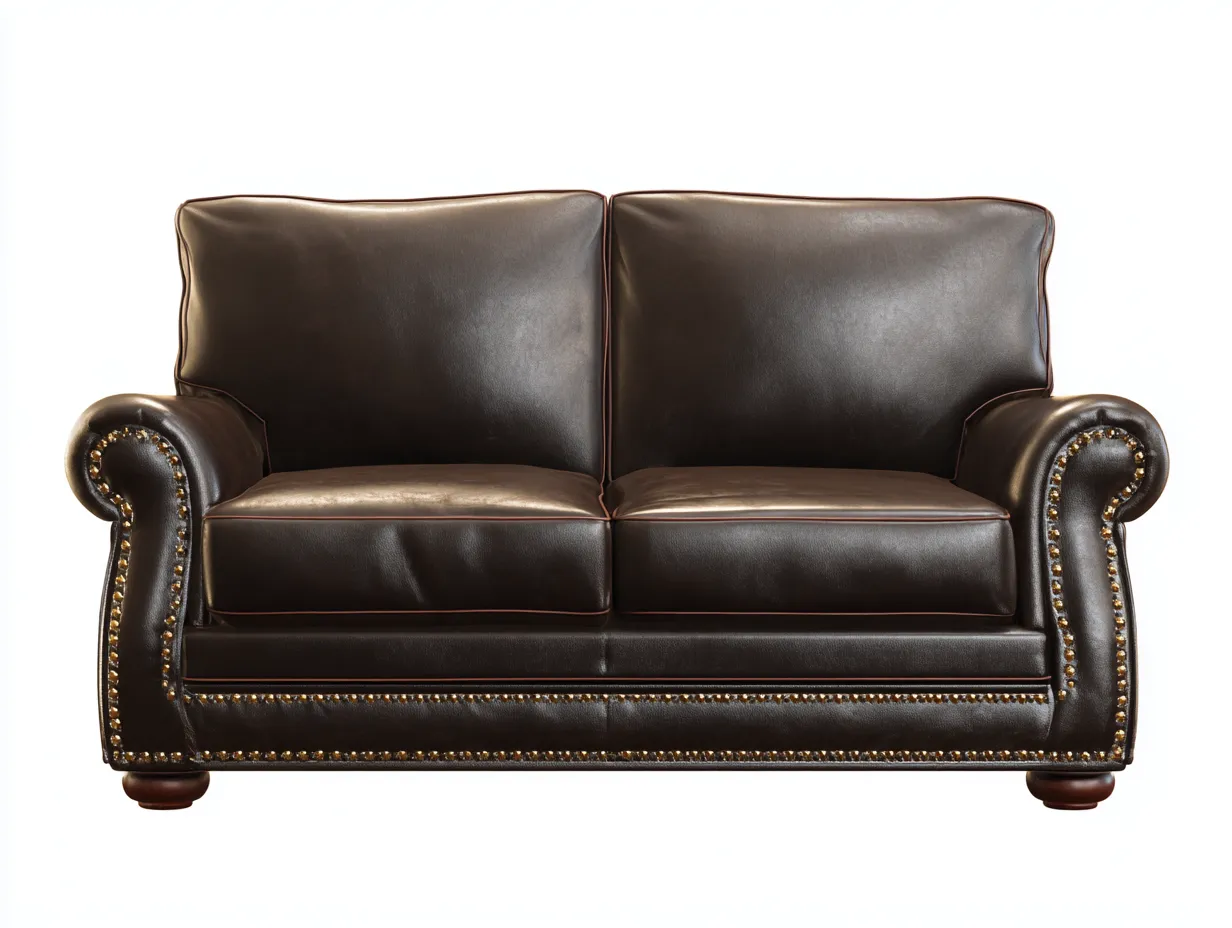 Sofá 2 plazas tapizado 162x91x95 cm - marrón oscuro - estilo clásico en piel con tachuelas decorativas