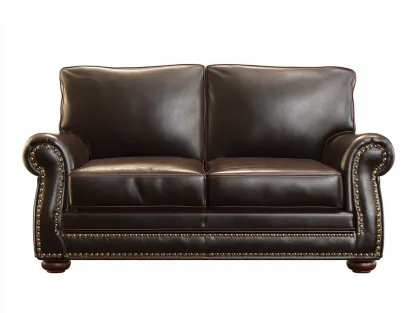 Sofá 2 plazas tapizado 162x91x95 cm - marrón oscuro - estilo clásico en piel con tachuelas decorativas