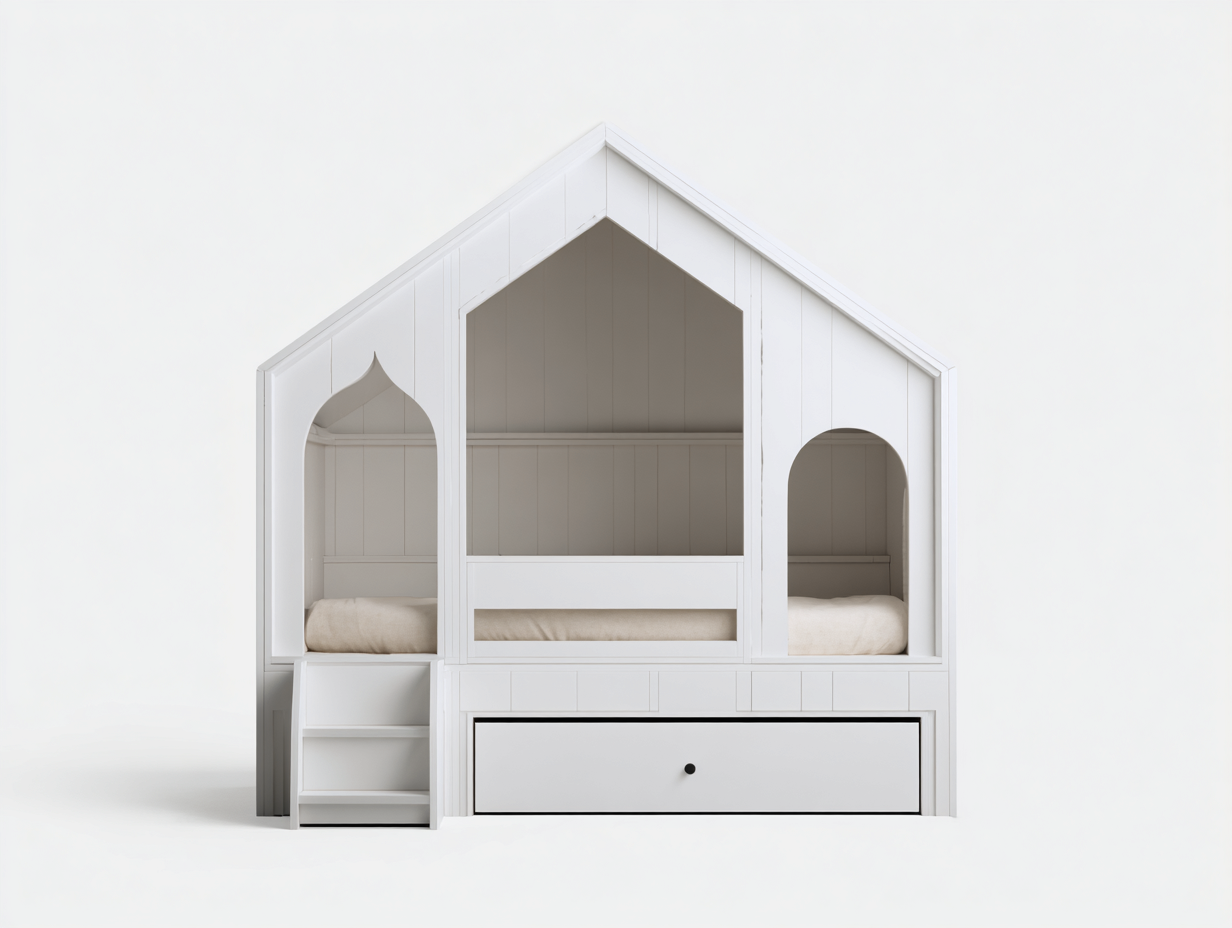 Cama individual de madera 210x100x190 cm - blanca - con cajón de almacenaje en forma de casita