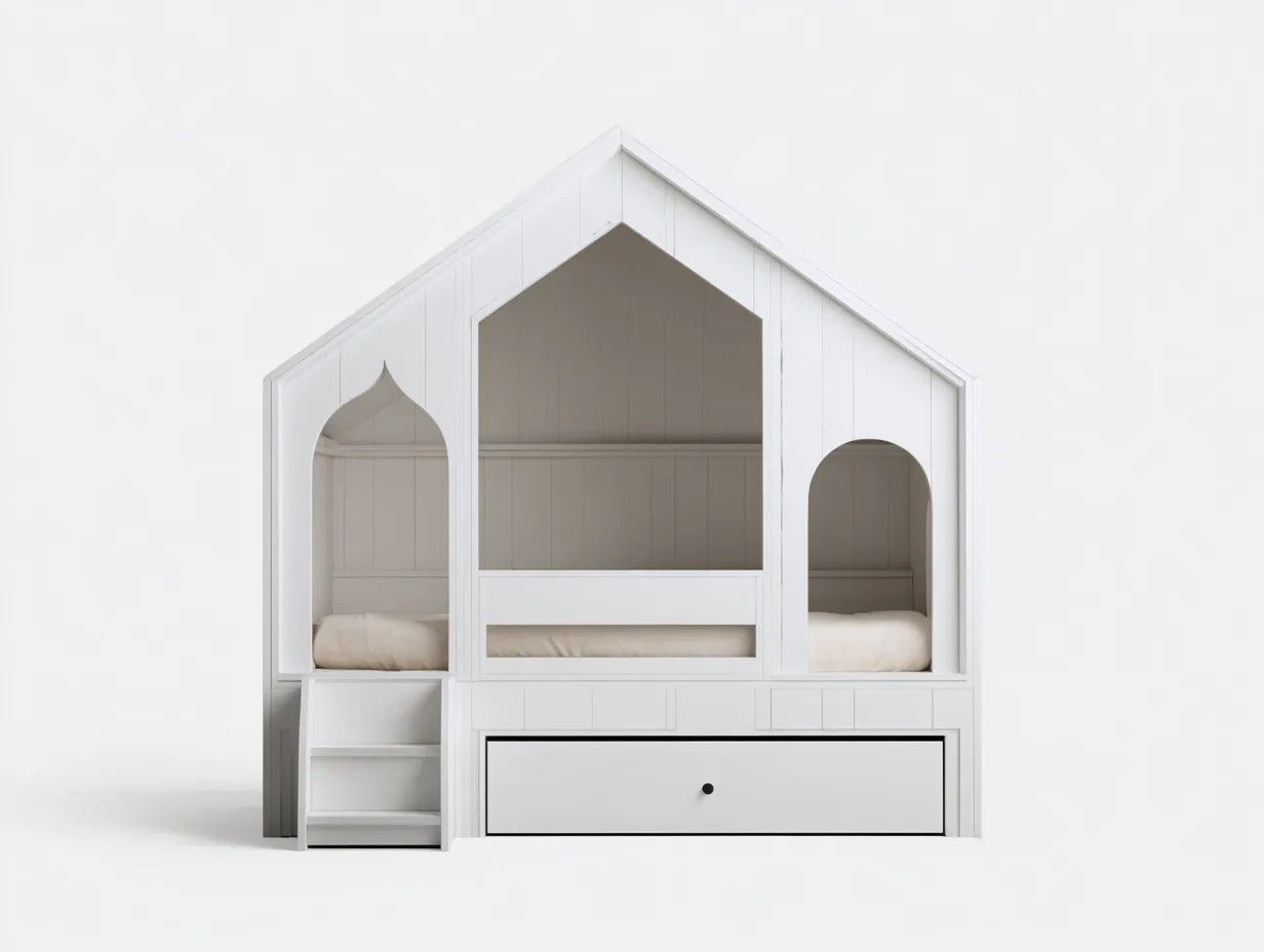 Cama individual de madera 210x100x190 cm - blanca - con cajón de almacenaje en forma de casita