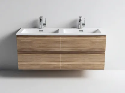 Mueble de baño con doble lavabo 120x46x55 cm - madera clara - con cajones de almacenaje
