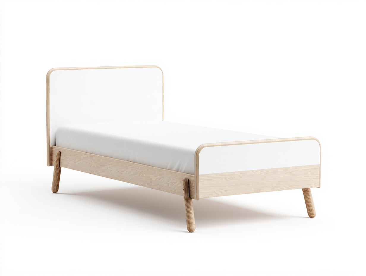 Cama individual de madera 95x200x85 cm - blanco/roble claro - diseño minimalista