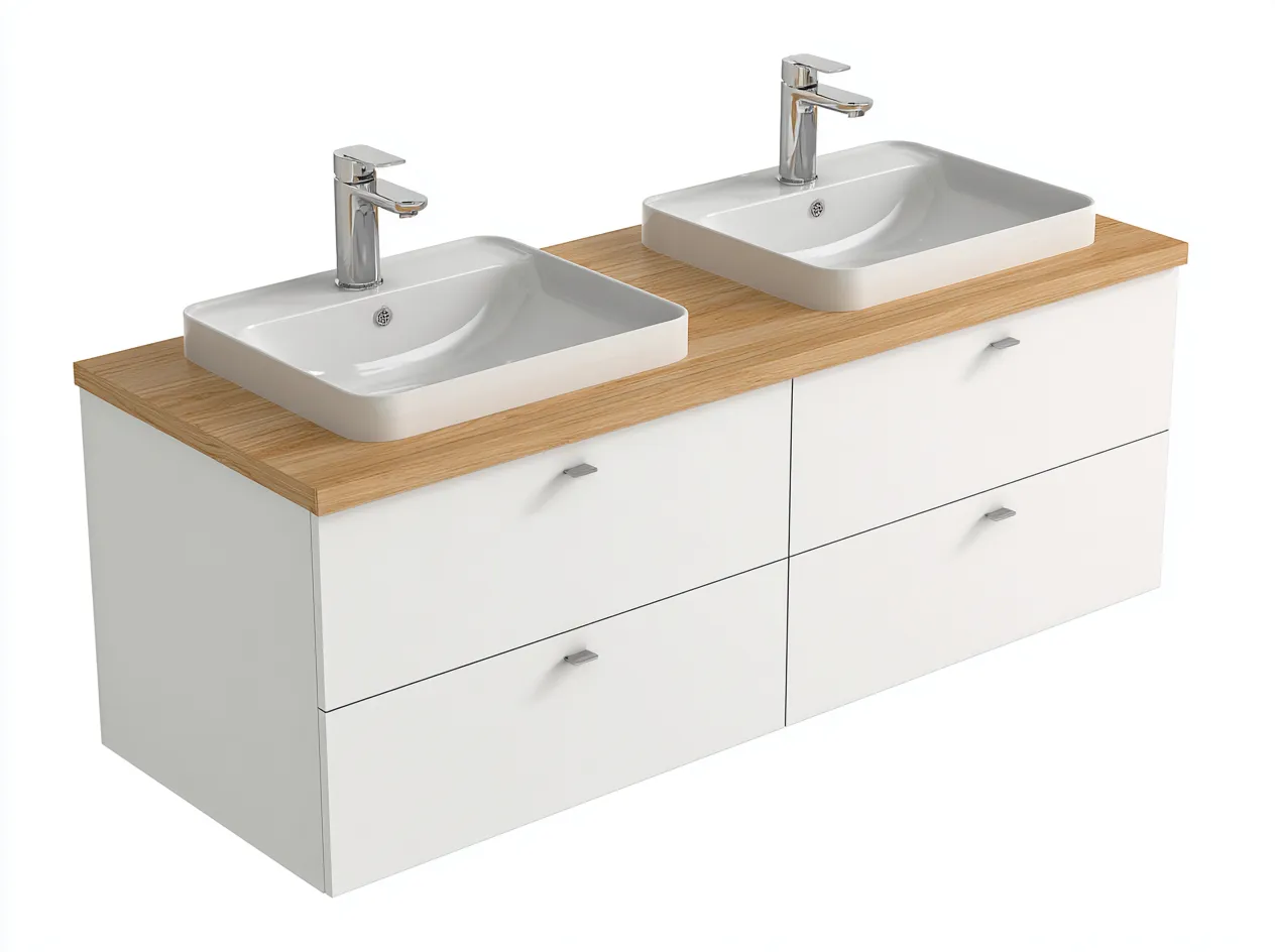 Mueble de baño doble con lavabo 120x50x85 cm - blanco/roble - diseño moderno
