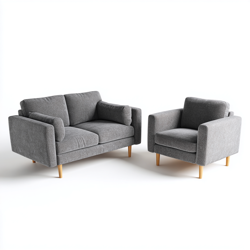 Sofá de dos plazas 160x90x85 cm y sillón 95x85x85 cm - tela - gris - estilo moderno