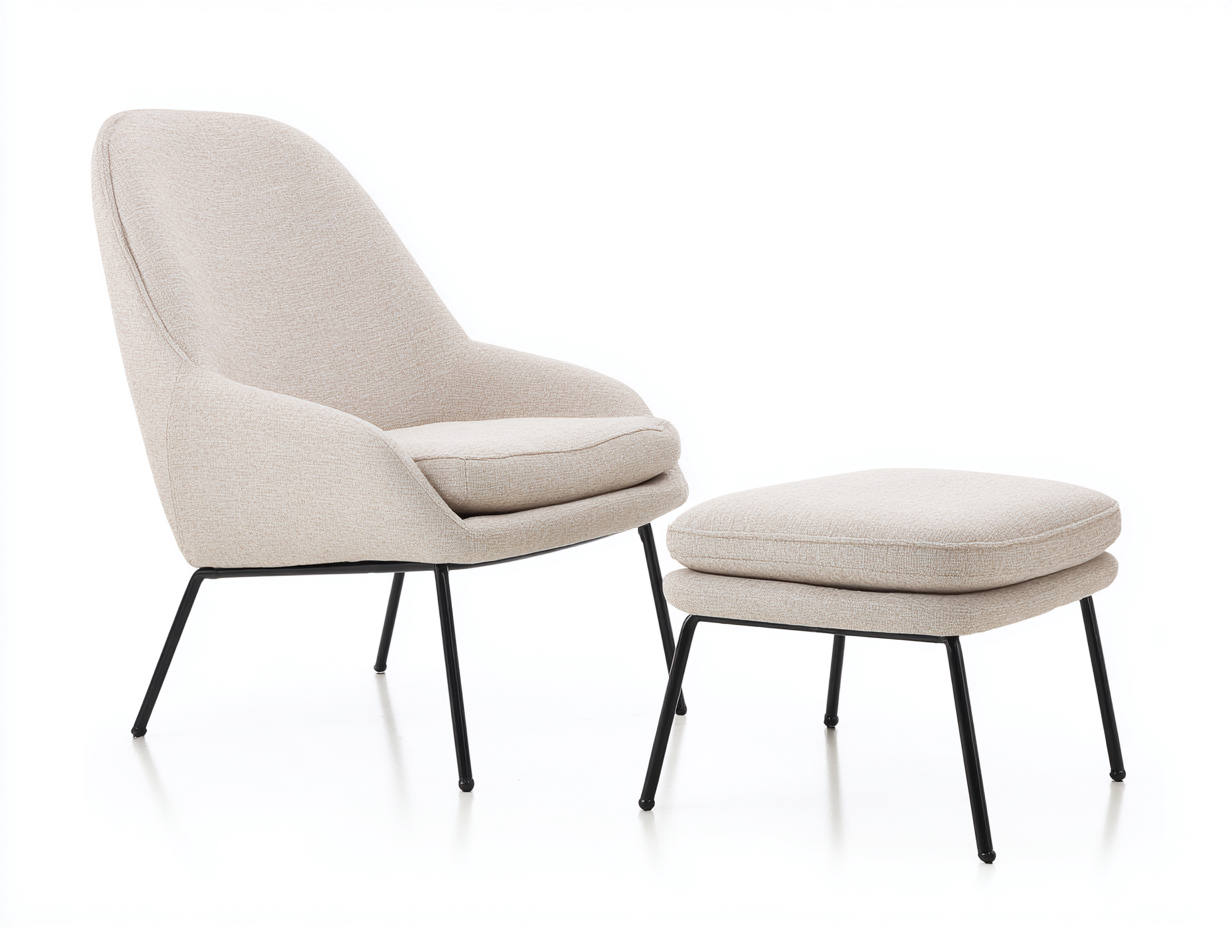 Sillón 90x82x95 cm con reposapiés 60x52x45 cm - tela - beige - estilo moderno