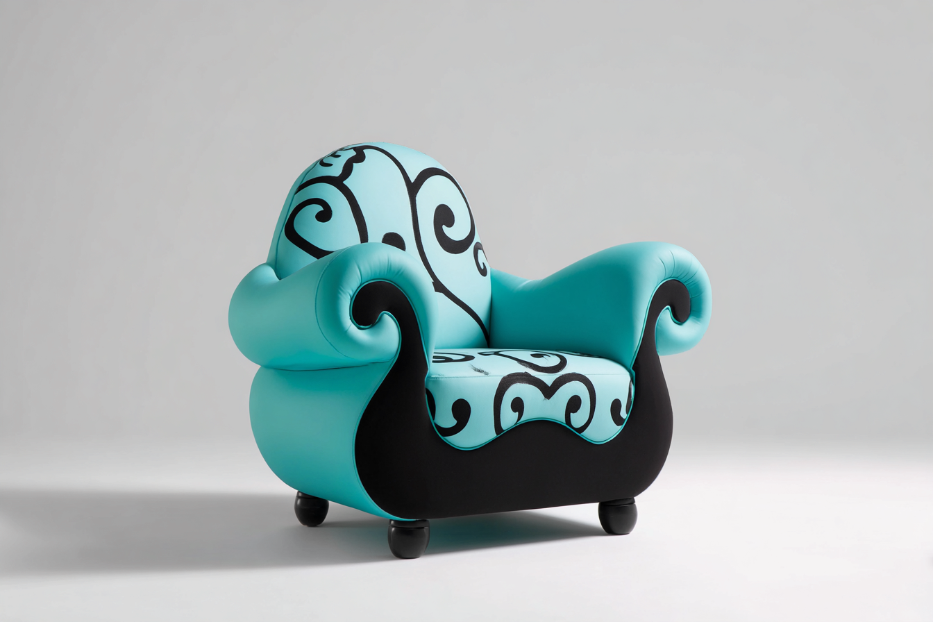 Sillón tapizado en polipiel - 95x85x90 cm - azul/negro - estilo decorativo moderno