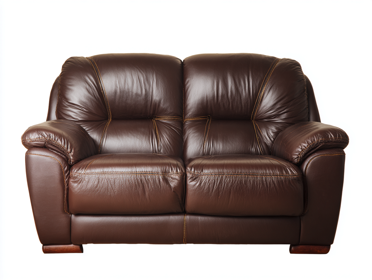 Sofá de dos plazas de cuero auténtico 162x94x90 cm - marrón oscuro - estilo contemporáneo acolchado