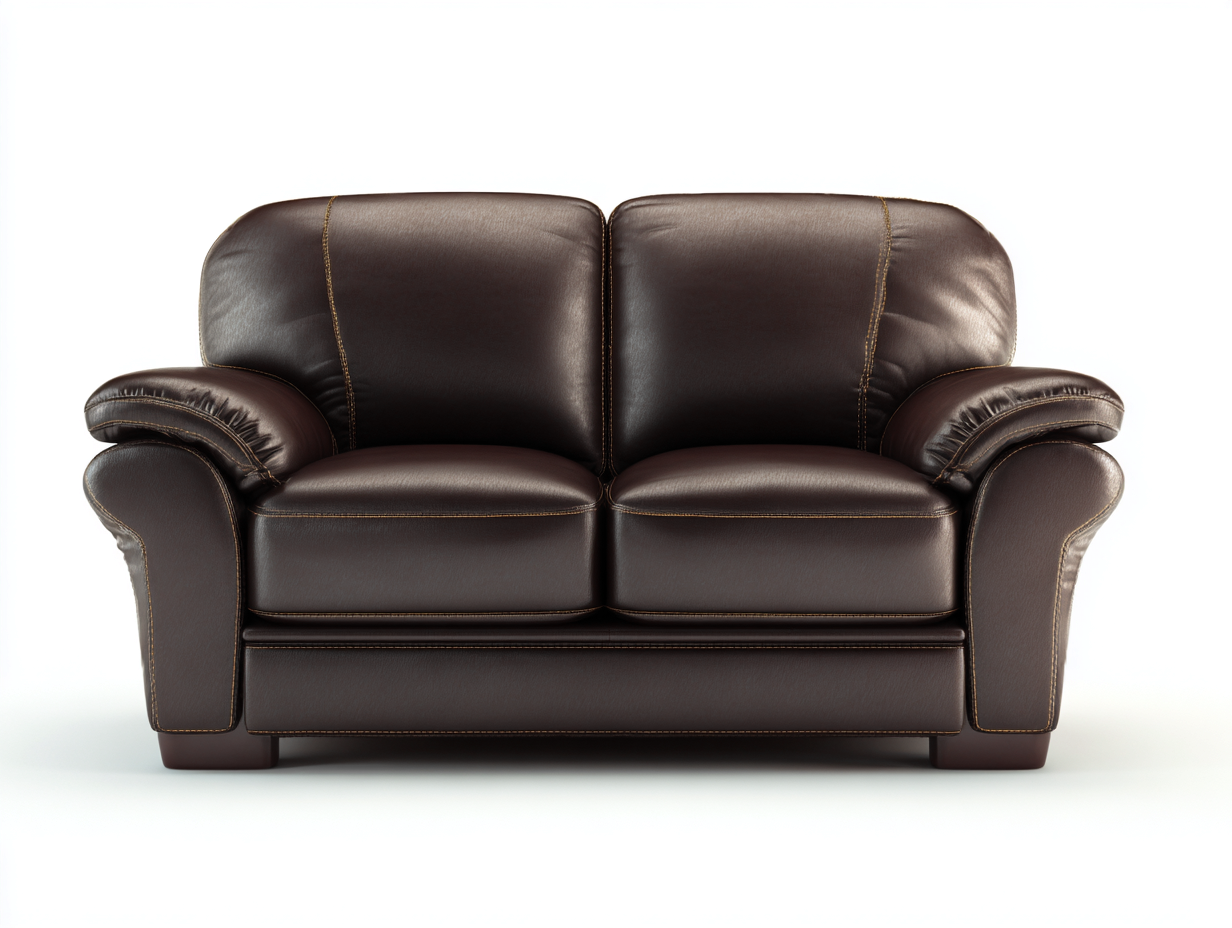 Sofá 2 plazas tapizado 161x91x95 cm - marrón oscuro - estilo contemporáneo en piel con costuras decorativas