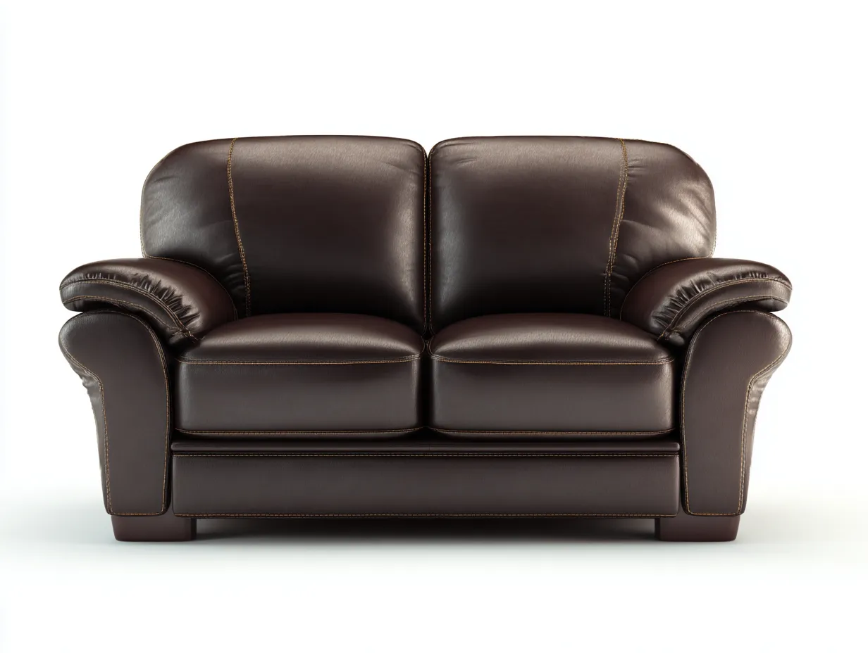 Sofá 2 plazas tapizado 161x91x95 cm - marrón oscuro - estilo contemporáneo en piel con costuras decorativas